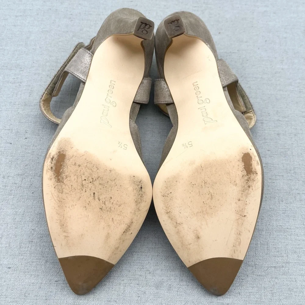 Paul Green Womens 5.5/ 8 Nicolette‎ Mary Jane Pumps Beige Metalic Leather Heels